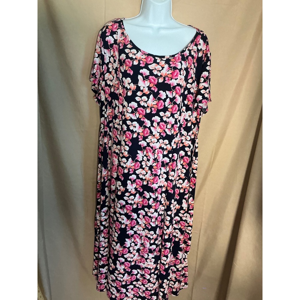 Perceptions Floral Midi Dress Womens 2X Navy Pink Excellent Knot Front Detail